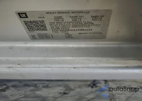 2018 Chevrolet Silverado K1500 Lt z USA, uszkodzony, nr VIN 1GCVKREC3JZ281151